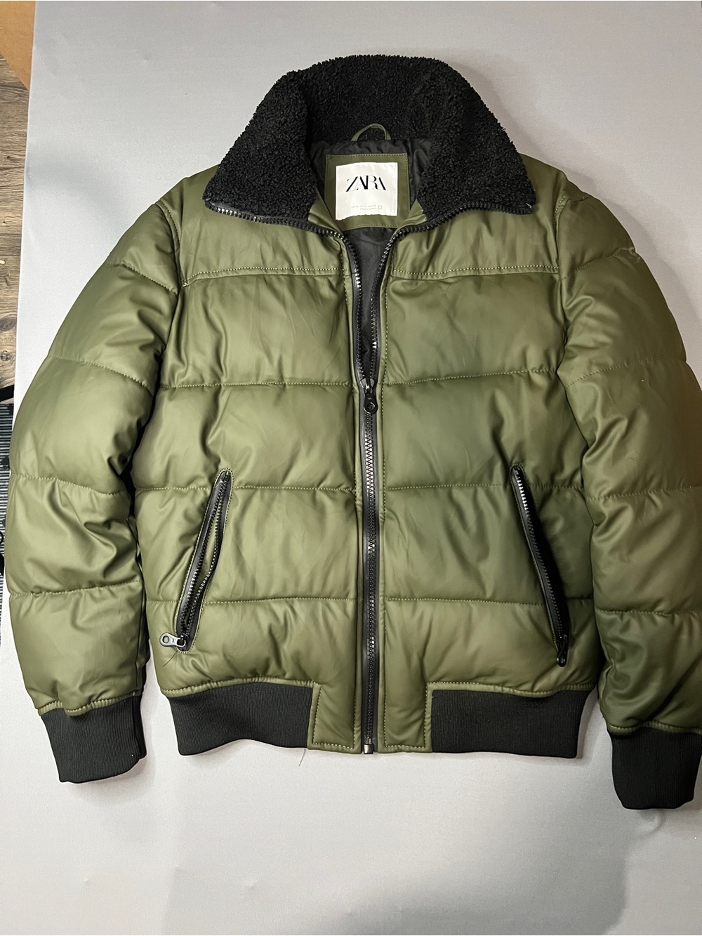 Zara Olive Green Quilted Puffer Jacket